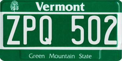 VT license plate ZPQ502