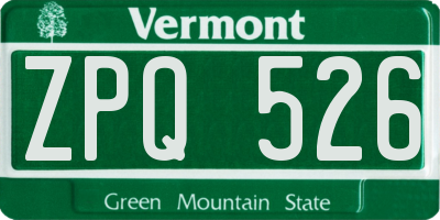 VT license plate ZPQ526