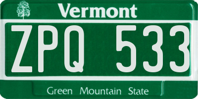 VT license plate ZPQ533