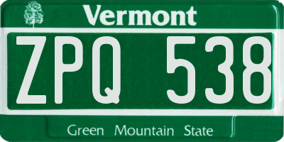 VT license plate ZPQ538
