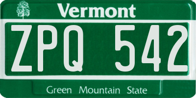 VT license plate ZPQ542