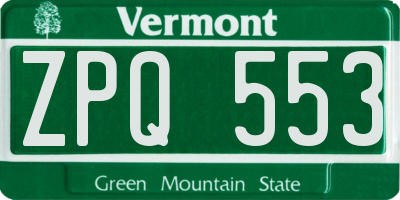 VT license plate ZPQ553