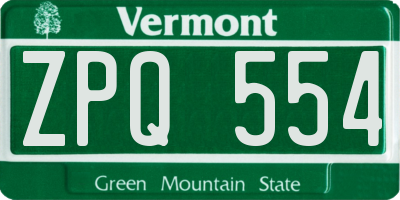 VT license plate ZPQ554