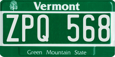 VT license plate ZPQ568