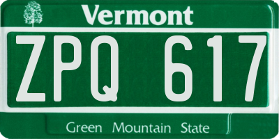 VT license plate ZPQ617
