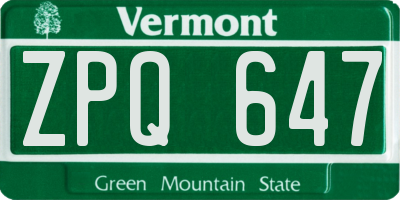 VT license plate ZPQ647