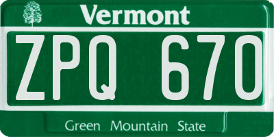 VT license plate ZPQ670