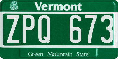 VT license plate ZPQ673