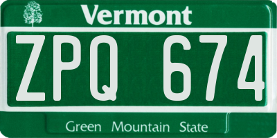 VT license plate ZPQ674