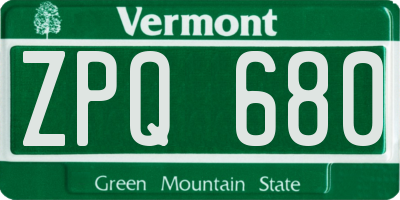 VT license plate ZPQ680