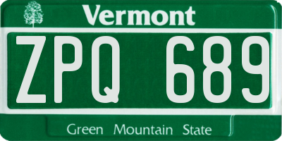 VT license plate ZPQ689