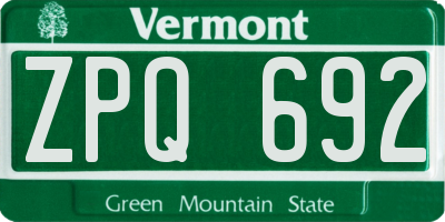 VT license plate ZPQ692