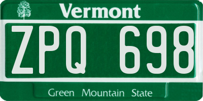 VT license plate ZPQ698