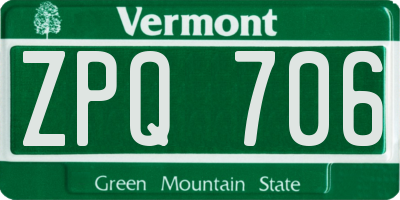VT license plate ZPQ706