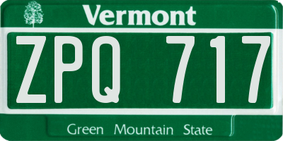 VT license plate ZPQ717