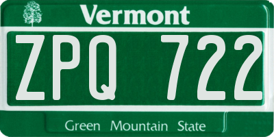 VT license plate ZPQ722