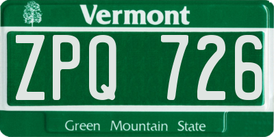 VT license plate ZPQ726
