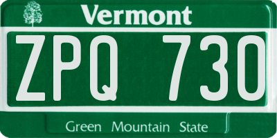 VT license plate ZPQ730