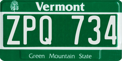 VT license plate ZPQ734