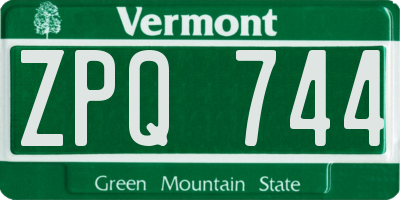 VT license plate ZPQ744