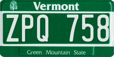 VT license plate ZPQ758