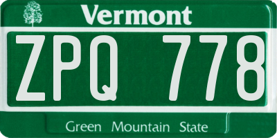VT license plate ZPQ778