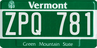 VT license plate ZPQ781