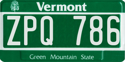 VT license plate ZPQ786