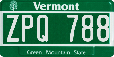 VT license plate ZPQ788