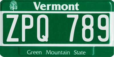 VT license plate ZPQ789