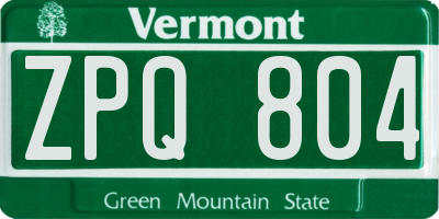 VT license plate ZPQ804