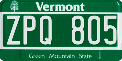 VT license plate ZPQ805