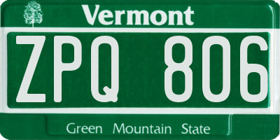 VT license plate ZPQ806