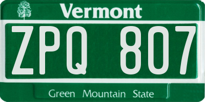 VT license plate ZPQ807