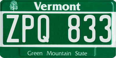 VT license plate ZPQ833