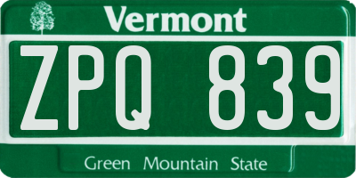 VT license plate ZPQ839