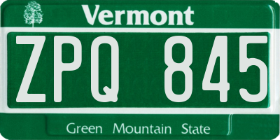 VT license plate ZPQ845