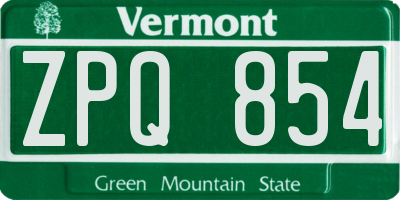 VT license plate ZPQ854