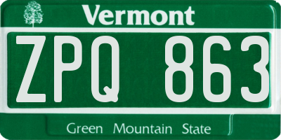 VT license plate ZPQ863