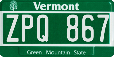 VT license plate ZPQ867