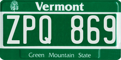 VT license plate ZPQ869