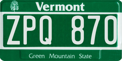 VT license plate ZPQ870