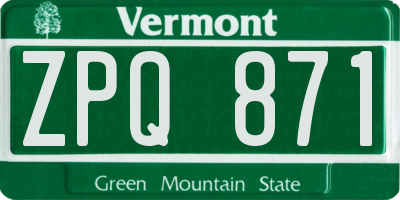 VT license plate ZPQ871