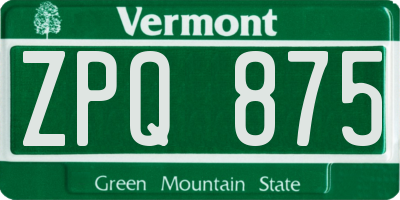 VT license plate ZPQ875