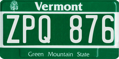 VT license plate ZPQ876