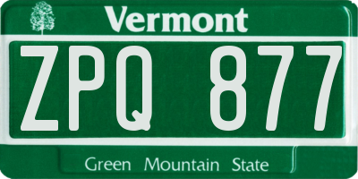 VT license plate ZPQ877