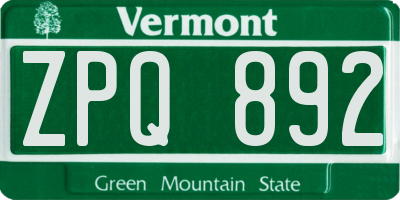 VT license plate ZPQ892