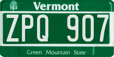 VT license plate ZPQ907