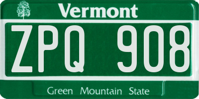 VT license plate ZPQ908
