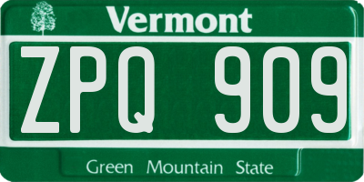 VT license plate ZPQ909